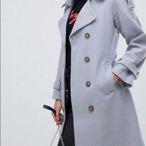 Sz,  2 belted wool trench style pale blue